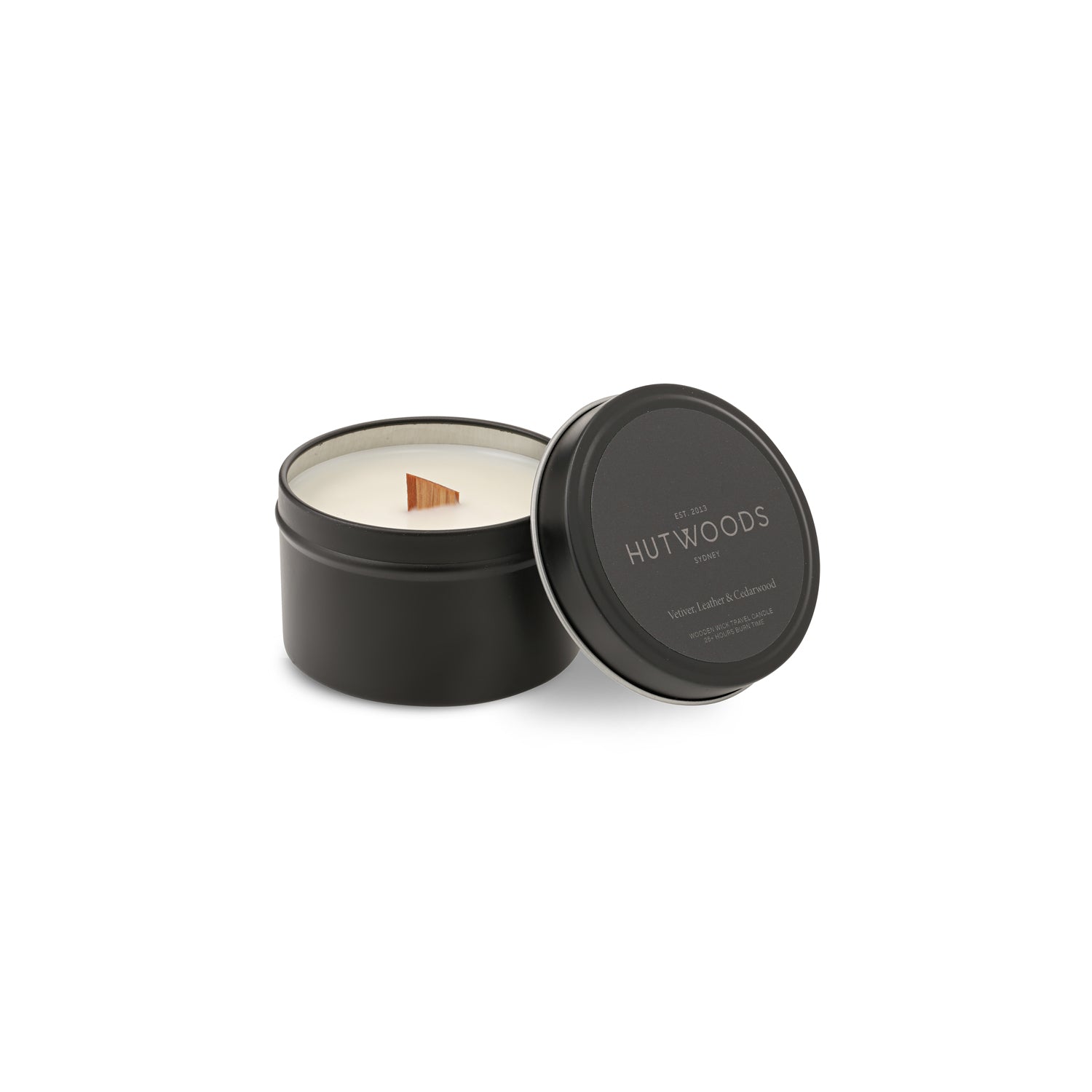 Vetiver, Leather & Cedarwood Travel Candle | 25+ Hours Burn Time