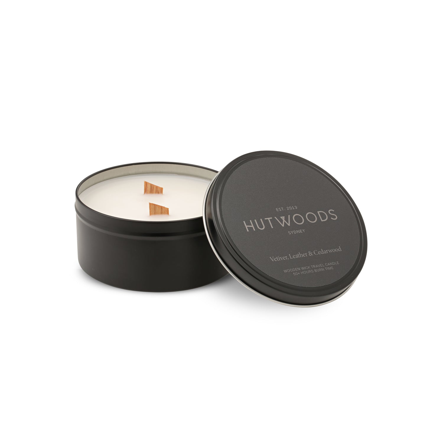 Vetiver, Leather & Cedarwood Travel Candle | 50+ Hours Burn Time